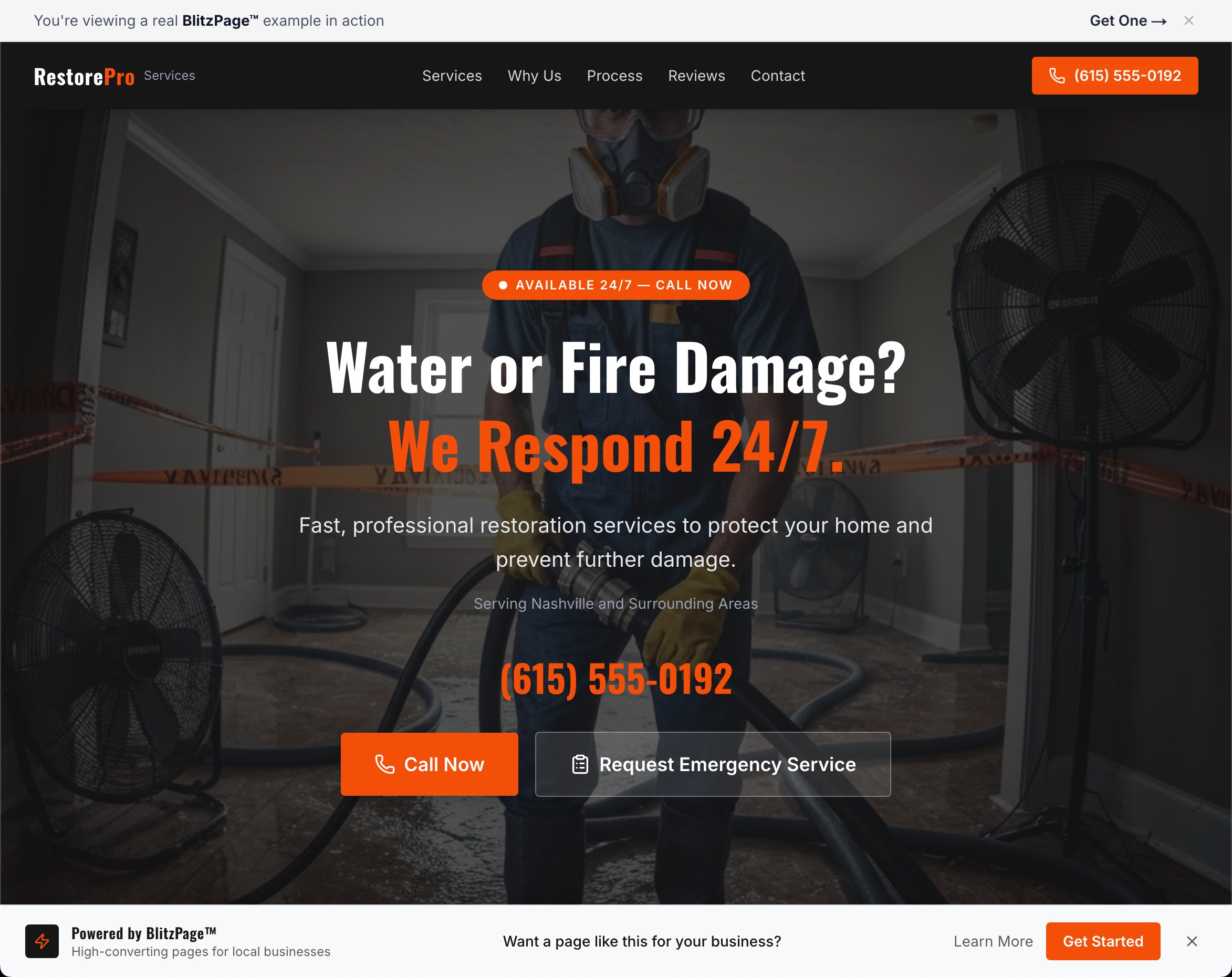 Restoration services landing page example